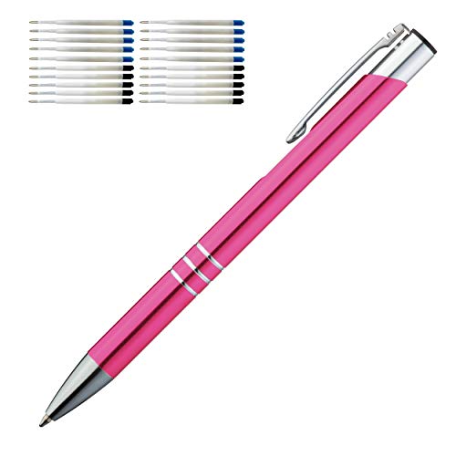 10 Kugelschreiber aus Metall / je 10 schwarze + blaue Minen / Farbe: pink von Livepac Office