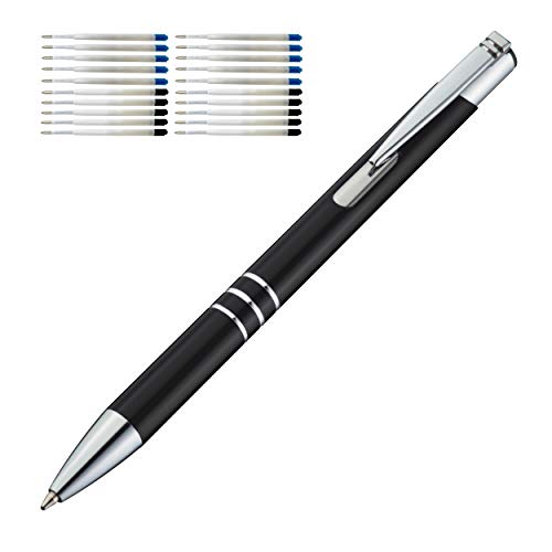 10 Kugelschreiber aus Metall / je 10 schwarze + blaue Minen / Farbe: schwarz von Livepac Office