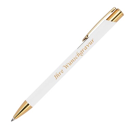 10 Kugelschreiber aus Metall mit Gravur / goldene Applikationen / Farbe: weiß von Livepac-Office