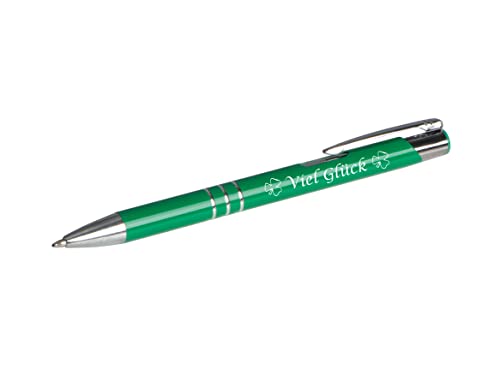 10 Kugelschreiber mit Gravur "Viel Glück" / aus Metall / Farbe: mittelgrün von Livepac-Office