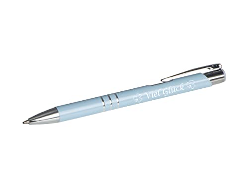 10 Kugelschreiber mit Gravur "Viel Glück" / aus Metall / Farbe: pastell blau von Livepac-Office