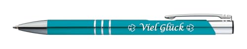 10 Kugelschreiber mit Gravur "Viel Glück" / aus Metall / Farbe: türkis von Livepac-Office