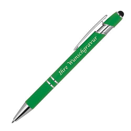 10 Touchpen Kugelschreiber aus Metall mit Gravur / mit Muster / Farbe: grün von Livepac-Office