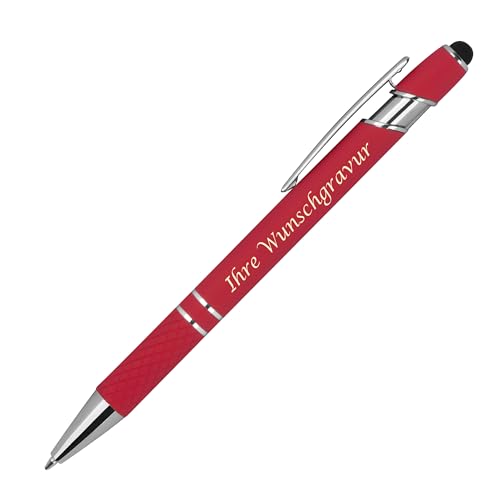 10 Touchpen Kugelschreiber aus Metall mit Gravur / mit Muster / Farbe: rot von Livepac-Office