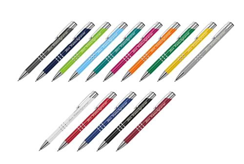 15 Kugelschreiber aus Metall mit Gravur / vollfarbig lackiert / 15 Farben (matt) von Livepac-Office