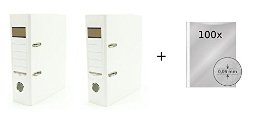 2x Ordner / DIN A5 / 75mm / Farbe: weiß + 100 Prospekthüllen 2x Ordner / DIN A5 / 75mm / Farbe: weiß + 100 Prospekthüllen von Livepac Office
