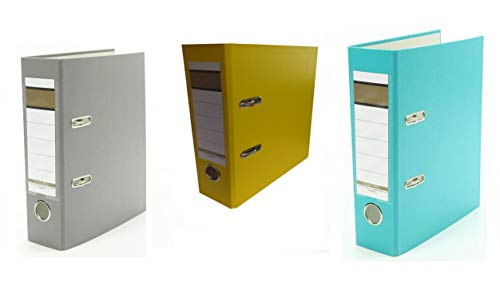 3x Ordner / DIN A5 / 75mm / Farbe: je 1x gelb, türkis und grau von Livepac Office