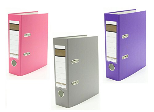 3x Ordner / DIN A5 / 75mm / Farbe: je 1x pink, lila und grau von Livepac Office