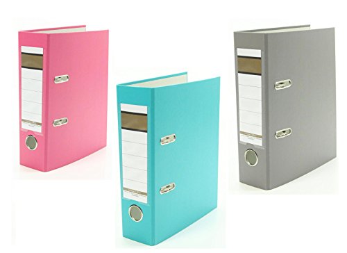 3x Ordner / DIN A5 / 75mm / Farbe: je 1x pink, türkis und grau von Livepac Office
