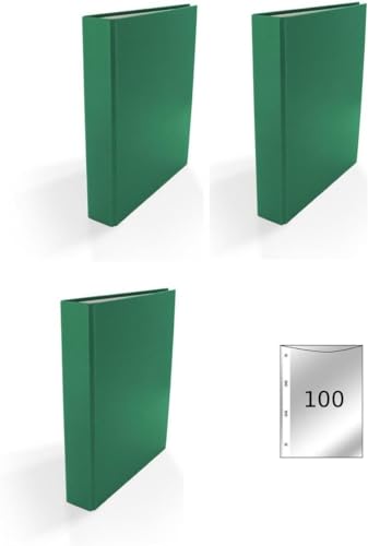 3x Ringbuch / DIN A5 / 4-Ring Ordner / Farbe: grün + 100 Prospekthüllen von Livepac Office