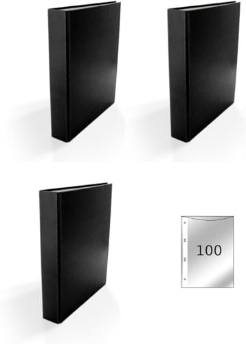 3x Ringbuch / DIN A5 / 4-Ring Ordner / Farbe: schwarz + 100 Prospekthüllen von Livepac Office