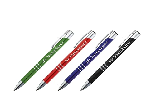 4 Kugelschreiber mit Gravur / Schreibfarbe je 1x grün, blau, rot, schwarz 4 Kugelschreiber mit Gravur / Schreibfarbe je 1x grün, blau, rot, schwarz von Livepac-Office