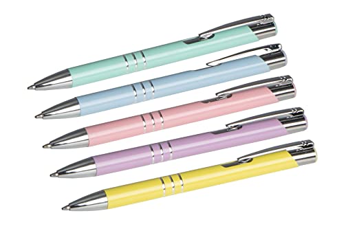 5 Kugelschreiber "Pastell" aus Metall / Pastell-lila,blau,mint,rosa,gelb von Livepac Office