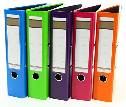 5x Glanz-Ordner / DIN A4 / 75mm breit / je 1x blau, hellgrün, lila, pink, orange von Livepac Office