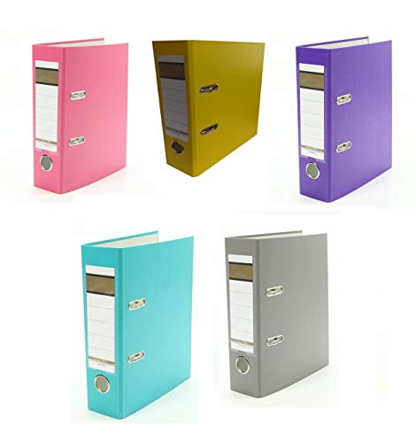 5x Ordner / DIN A5 / 75mm / Farbe: je 1x gelb, lila, türkis, grau und pink von Livepac Office