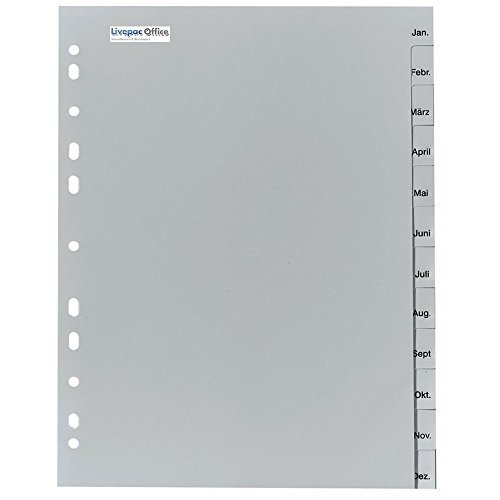 5x Ordner Register Monate Jan-Dez / DIN A4 / Farbe: grau / 12tlg. von Livepac-Office