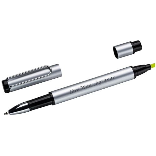 Duo-Pen aus Metall mit Gravur / mit Kugelschreiber schwarzscheibend + Textmarker Duo-Pen aus Metall mit Gravur / mit Kugelschreiber schwarzscheibend + Textmarker von Livepac-Office