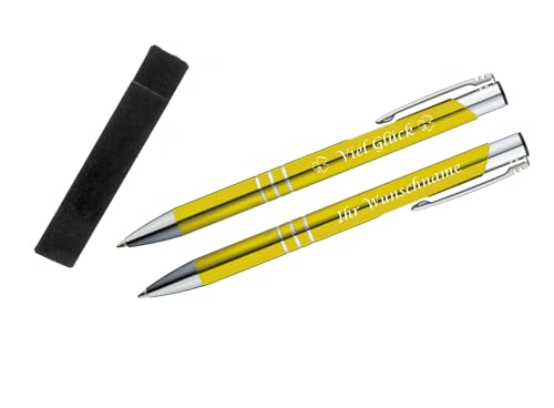 Glücks-Kugelschreiber mit beidseitiger Gravur / mit Velouretui / Farbe: gelb Glücks-Kugelschreiber mit beidseitiger Gravur / mit Velouretui / Farbe: gelb von Livepac-Office