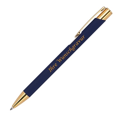 Kugelschreiber aus Metall mit Gravur / goldene Applikationen /Farbe: dunkelblau von Livepac-Office