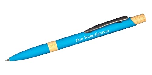 Kugelschreiber mit Gravur / aus Metall / gummierte Oberfläche / Farbe: hellblau von Livepac-Office