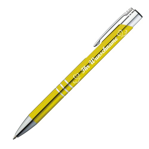 Kugelschreiber mit Namensgravur "Herzen" - aus Metall - Farbe: gelb von Livepac-Office