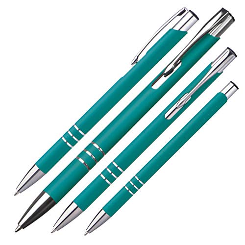 Livepac-Office 10 schlanke Kugelschreiber mit Namensgravur - aus Metall - Farbe: türkis von Livepac-Office