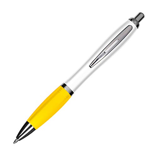 Livepac-Office 100 Kugelschreiber mit Namensgravur - aus Kunststoff - Farbe: weiß-gelb von Livepac-Office
