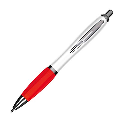 Livepac-Office 100 Kugelschreiber mit Namensgravur - aus Kunststoff - Farbe: weiß-rot von Livepac-Office