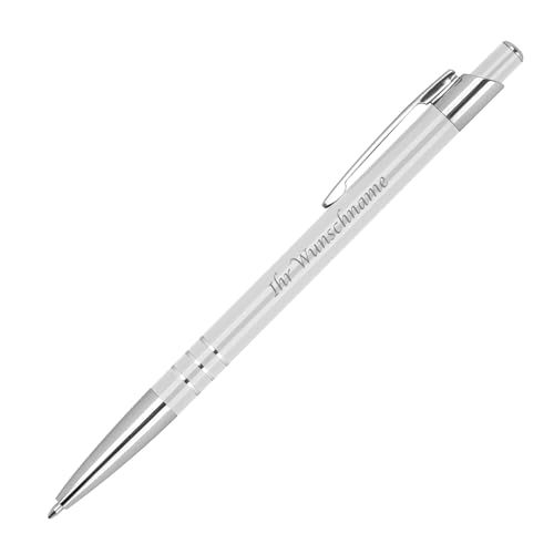Livepac-Office 10x Schlanker Kugelschreiber aus Metall mit Gravur/Farbe: weiß von Livepac-Office