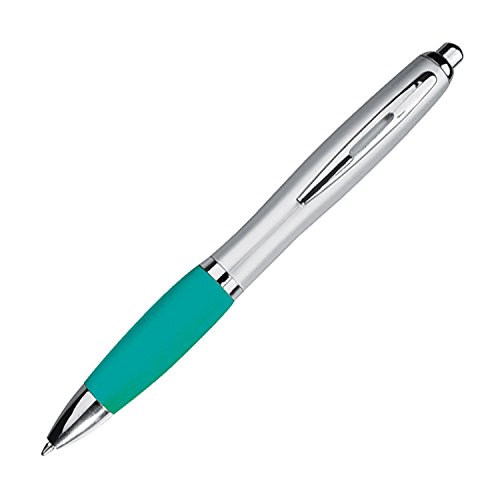 Livepac-Office 20 Kugelschreiber mit Namensgravur - satiniertes Gehäuse - Farbe: silber-türkis von Livepac-Office