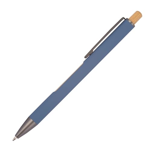 Livepac-Office 5x Kugelschreiber aus Metall/mit wechselndem Bambusfenster/Farbe: blau von Livepac-Office