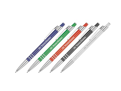Livepac-Office 5x Schlanker Kugelschreiber aus Metall mit Gravur / 5 Farben von Livepac-Office