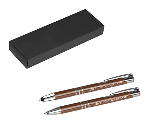Metall Schreibset mit Gravur / Touchpen Kugelschreiber + Kugelschreiber / braun Metall Schreibset mit Gravur / Touchpen Kugelschreiber + Kugelschreiber / braun von Livepac-Office