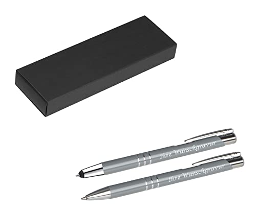 Metall Schreibset mit Gravur / Touchpen Kugelschreiber + Kugelschreiber / grau Metall Schreibset mit Gravur / Touchpen Kugelschreiber + Kugelschreiber / grau von Livepac-Office
