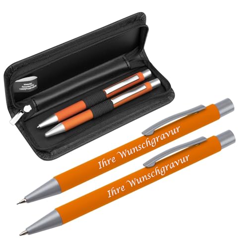 Metall-Schreibset mit Gravur / mit Kugelschreiber und Bleistift / Farbe: orange von Livepac-Office