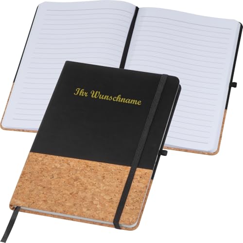 Notizbuch mit Namensgravur - PU-Kork Cover - A5 - 160 Seiten - Farbe: schwarz von Livepac-Office
