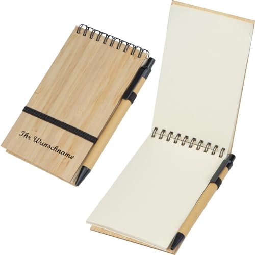 Notizbuch mit Namensgravur - mit Bambuscover und Kugelschreiber - ca. DIN A6 Notizbuch mit Namensgravur - mit Bambuscover und Kugelschreiber - ca. DIN A6 von Livepac-Office