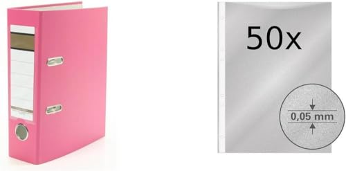 Ordner / DIN A5 / 75mm / Farbe: pink + 50 Prospekthüllen von Livepac Office