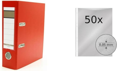 Ordner / DIN A5 / 75mm / Farbe: rot + 50 Prospekthüllen von Livepac Office
