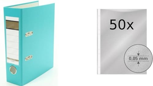 Ordner / DIN A5 / 75mm / Farbe: türkis + 50 Prospekthüllen Ordner / DIN A5 / 75mm / Farbe: türkis + 50 Prospekthüllen von Livepac Office