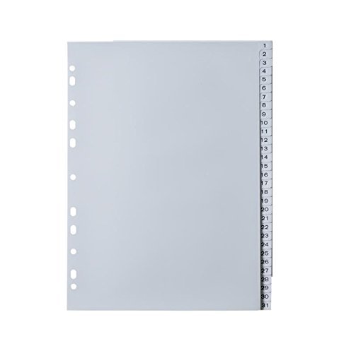 Ordner Register 1-31 / DIN A4 / Farbe: grau / 31tlg. von Livepac-Office