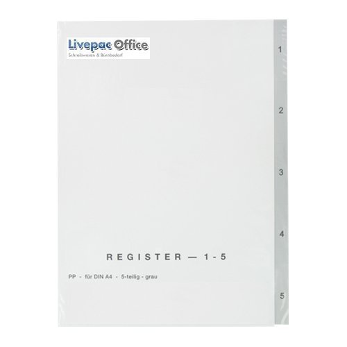 Ordner Register 1-5 / DIN A4 / Farbe: grau / 5tlg. von Livepac-Office