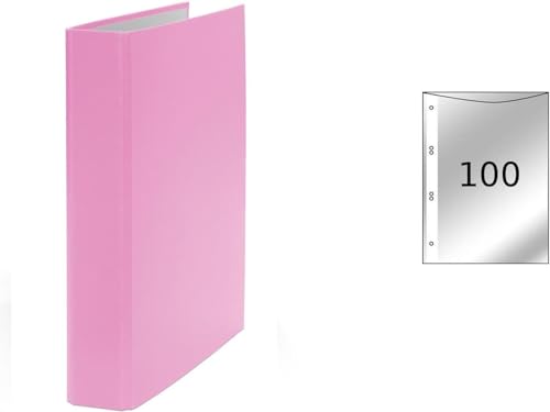 Ringbuch / DIN A5 / 2-Ring Ordner / Farbe: pink + 100 Prospekthüllen von Livepac Office