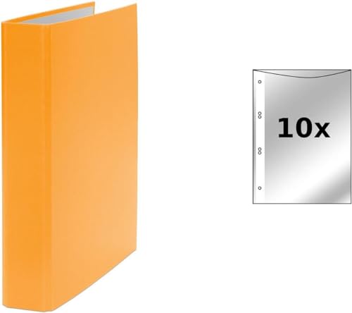 Ringbuch / DIN A5 / 4-Ring Ordner / Farbe: orange + 10 Prospekthüllen von Livepac Office