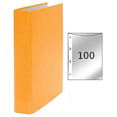 Ringbuch / DIN A5 / 4-Ring Ordner / Farbe: orange + 100 Prospekthüllen von Livepac Office