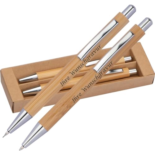 Schreibset aus Bambus mit Gravur / Kugelschreiber und Druckbleistift Schreibset aus Bambus mit Gravur / Kugelschreiber und Druckbleistift von Livepac Office