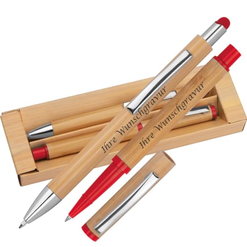 Schreibset aus Bambus mit Gravur / Kugelschreiber und Tintenroller / Farbe: rot Schreibset aus Bambus mit Gravur / Kugelschreiber und Tintenroller / Farbe: rot von Livepac Office