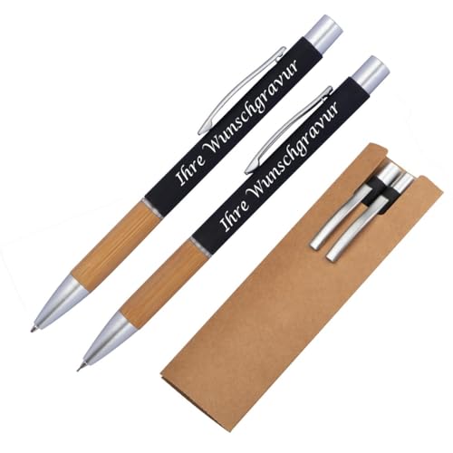 Schreibset mit Gravur / Kugelschreiber + Bleistift / mit Bambusgriffzone von Livepac Office