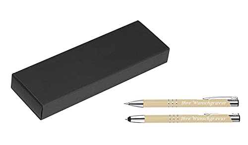 Schreibset mit Gravur / Touchpen Kugelschreiber + Druckbleistift / elfenbein Schreibset mit Gravur / Touchpen Kugelschreiber + Druckbleistift / elfenbein von Livepac-Office