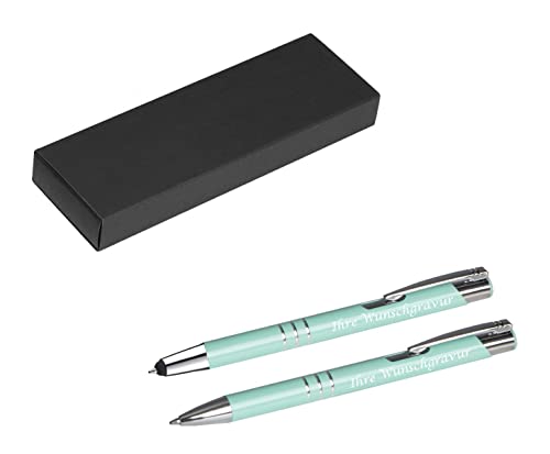Schreibset mit Gravur / Touchpen Kugelschreiber + Kugelschreiber / pastell mint von Livepac-Office